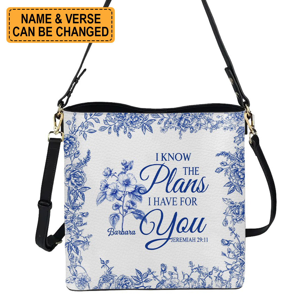 Personalized Christian Bucket Bag – Personalized Bible Verse & Birth Month Flowers – Christian Gift