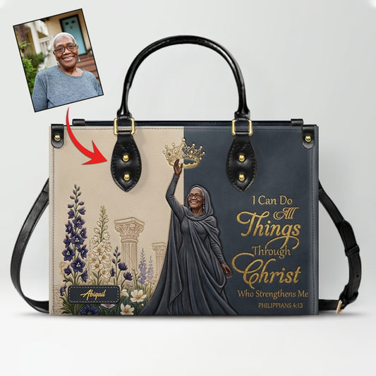 Personalized Christian Leather Handbag - Custom Photo & Name Philippians 4:13 Purse | CHRISTIANARTBAG CAB02101326