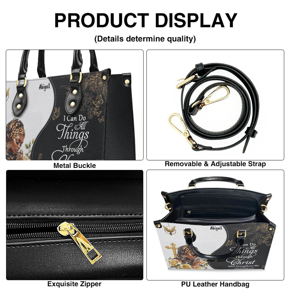 Personalized Leather Handbag with Bible Verse – Custom Christian Purse with Name | CHRISTIANARTBAG Faith Gift for Women
