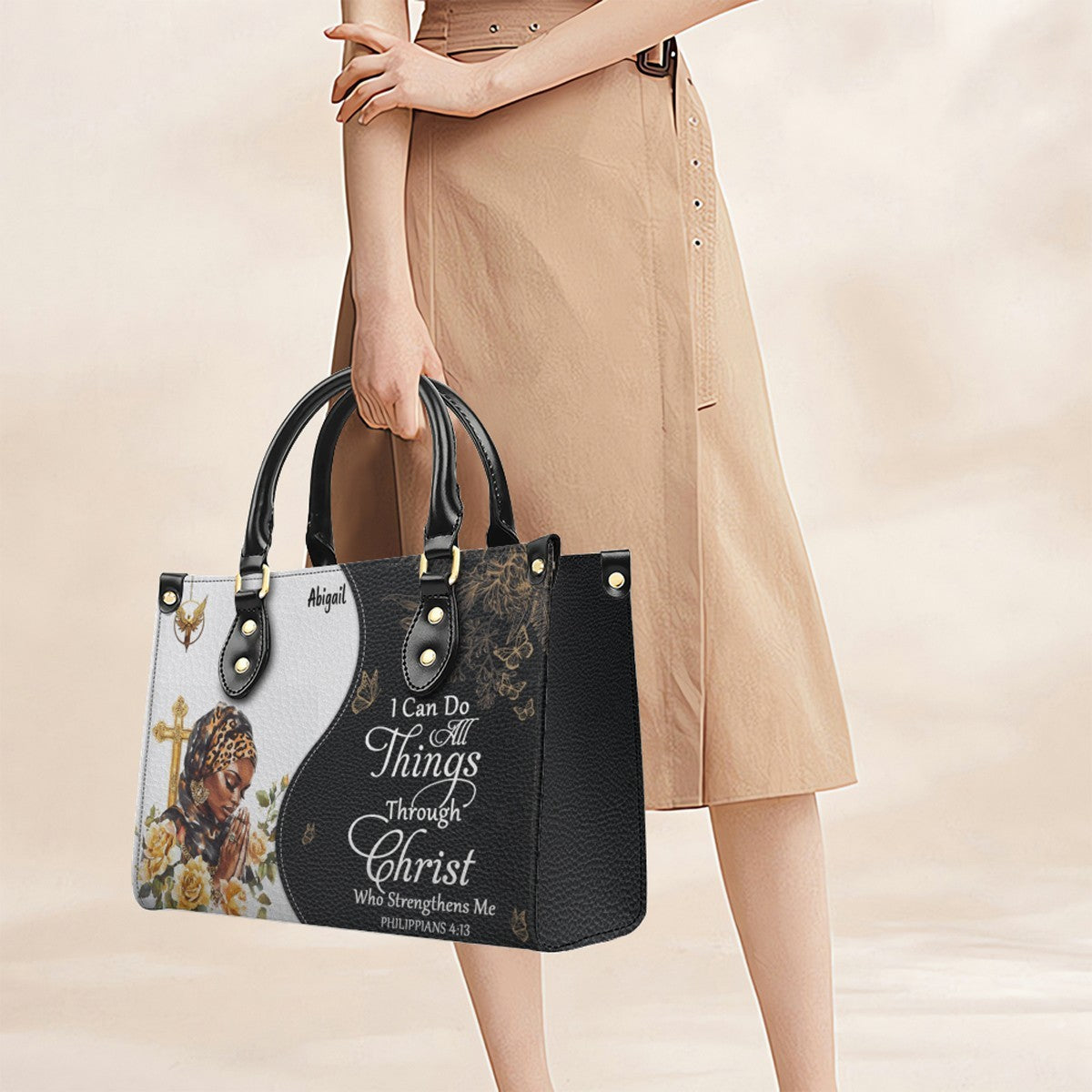 Personalized Leather Handbag with Bible Verse – Custom Christian Purse with Name | CHRISTIANARTBAG Faith Gift for Women