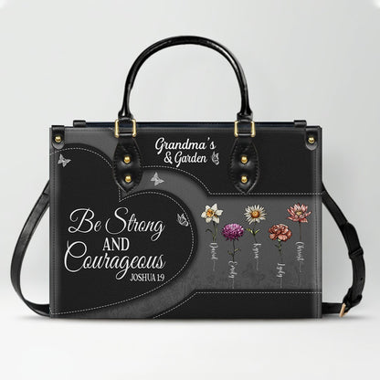 CHRISTIANARTBAG | Personalized Leather Handbag Tote | "Be Still & Know" Bible Verse Grandma's Garden | Custom Birth Month Flower Gift