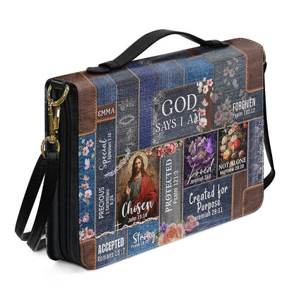 Personalized Christian Handbag | Leather Denim Floral Purse | GOD Says I Am | Custom Bible Bag by CHRISTIANARTBAG
