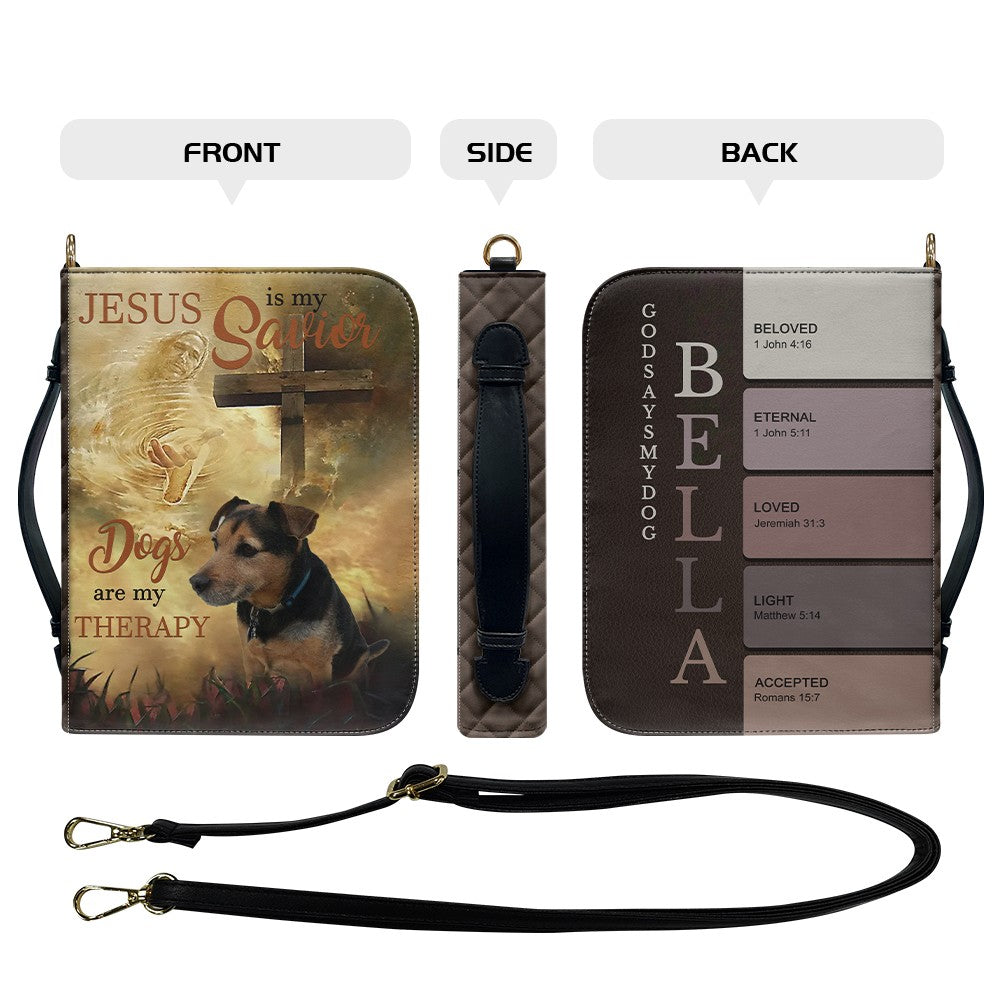 CHRISTIANARTBAG Bible Cover - Jesus Is My Savior Dogs Are My Therapy - Personalized Pet Bible Covers, CABBBCV01190525.
