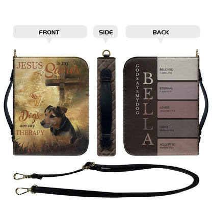 CHRISTIANARTBAG Bible Cover - Jesus Is My Savior Dogs Are My Therapy - Personalized Pet Bible Covers, CABBBCV01190525.