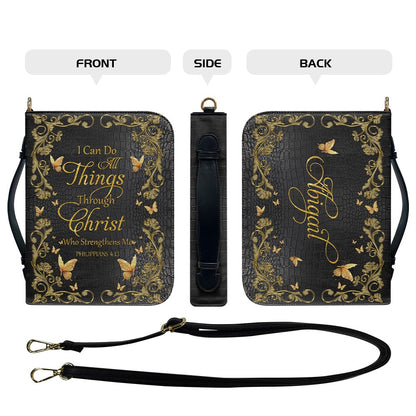 CHRISTIANARTBAG Bible Cover - I Can Do All Things Through Christ - Custom Name and Bible Verse - Personalized Bible Cover, CABBBCV0160525