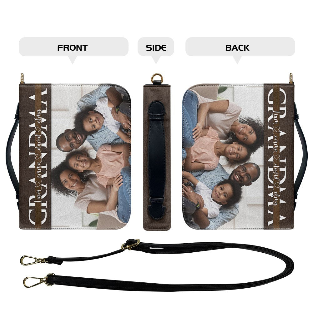 Personalized Bible Cover with Family Photo – Custom Name Christian Gift for Parents & Grandparents