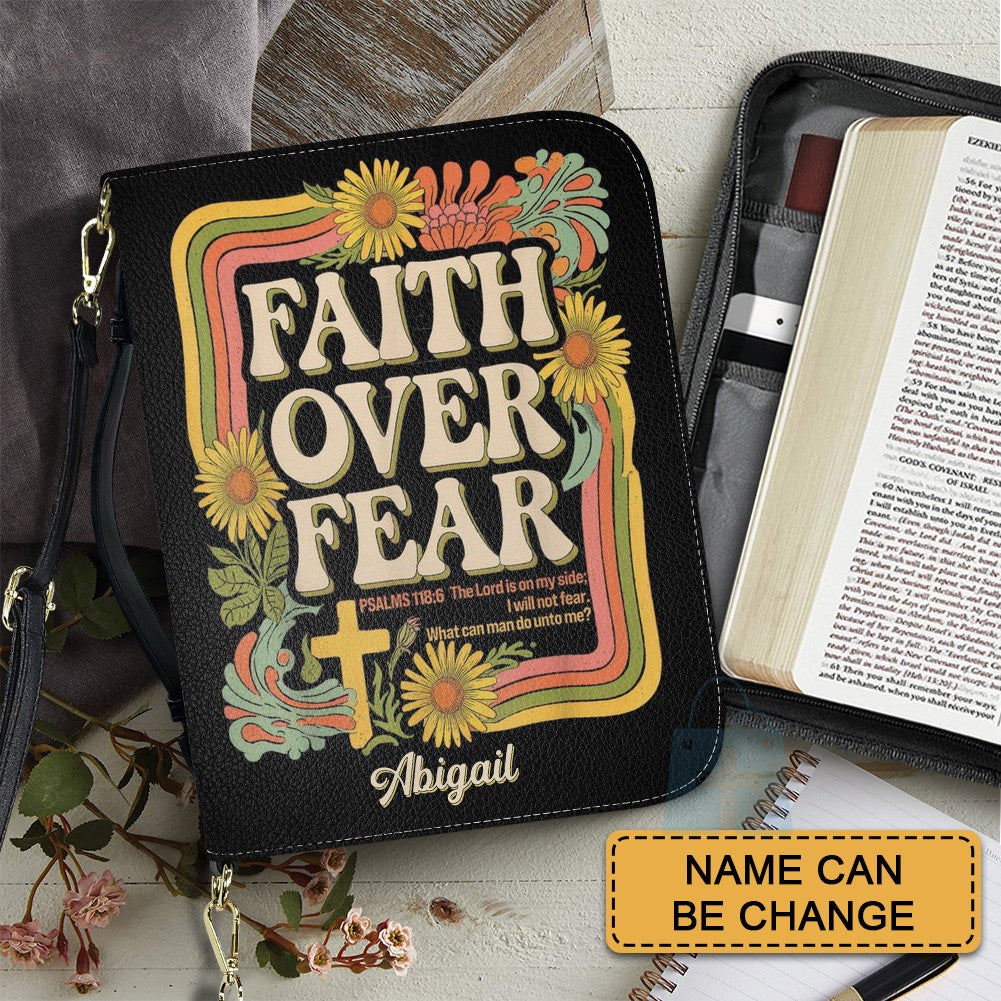 CHRISTIANARTBAG Bible Cover | Faith Over Fear - Customizable Bible Cover – Name - Christian Gifts - CAB01050525.