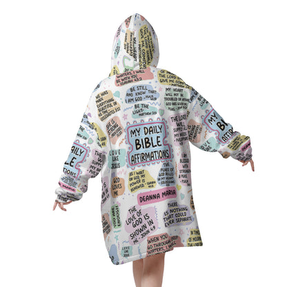 Christianartbag Hoodie Blanket, My Daily Bible Affirmations Personalized Hoodie Blanket, Flannel Fleece Hooded Blanket with Pocket, CABHB02071023. - Christian Art Bag