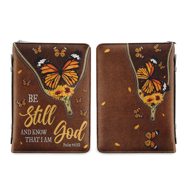 Christianart Bible Cover, Be Still And Know That I Am God Butterfly Leather Style Psalm 46:10, Gifts For Women, Gifts For Men, Christmas Gift. - Christian Art Bag