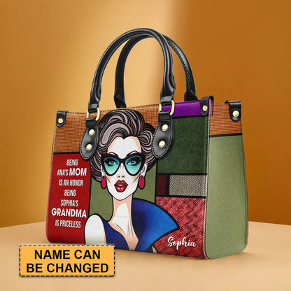 Grandma's Pride Personalized Leather Handbag by CHRISTIANARTBAG – A Legacy of Love - CABLTHB23020424.