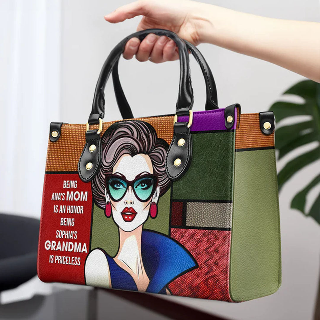 Grandma's Pride Personalized Leather Handbag by CHRISTIANARTBAG – A Legacy of Love - CABLTHB23020424.