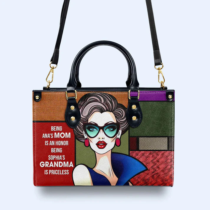 Grandma's Pride Personalized Leather Handbag by CHRISTIANARTBAG – A Legacy of Love - CABLTHB23020424.