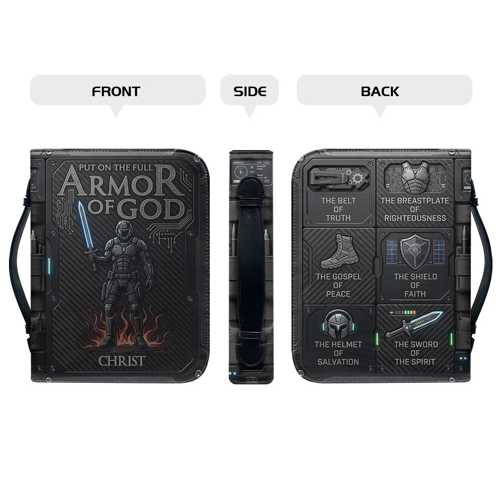 Personalized Bible Cover Armor of God | Custom Name Leather Bible Case with Handle | Christian Gift for Men Women | CHRISTIANARTBAG BLACK02060926