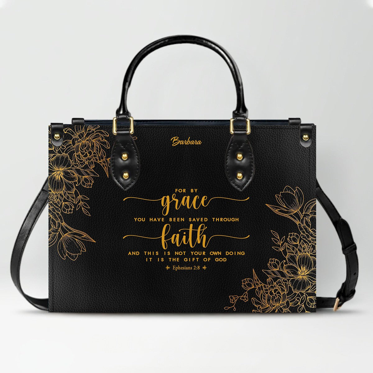 Personalized Leather Handbag Black with Bible Verse – Christian Gifts – Custom Christian Purse by CHRISTIANARTBAG