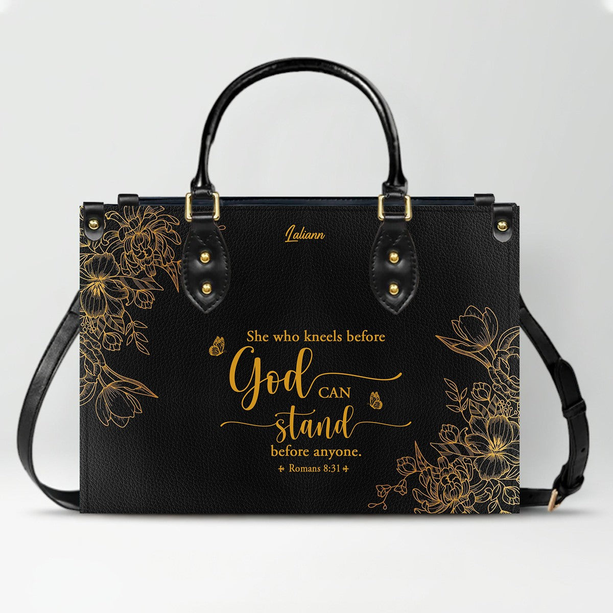 Personalized Leather Handbag Black with Bible Verse – Christian Gifts – Custom Christian Purse by CHRISTIANARTBAG