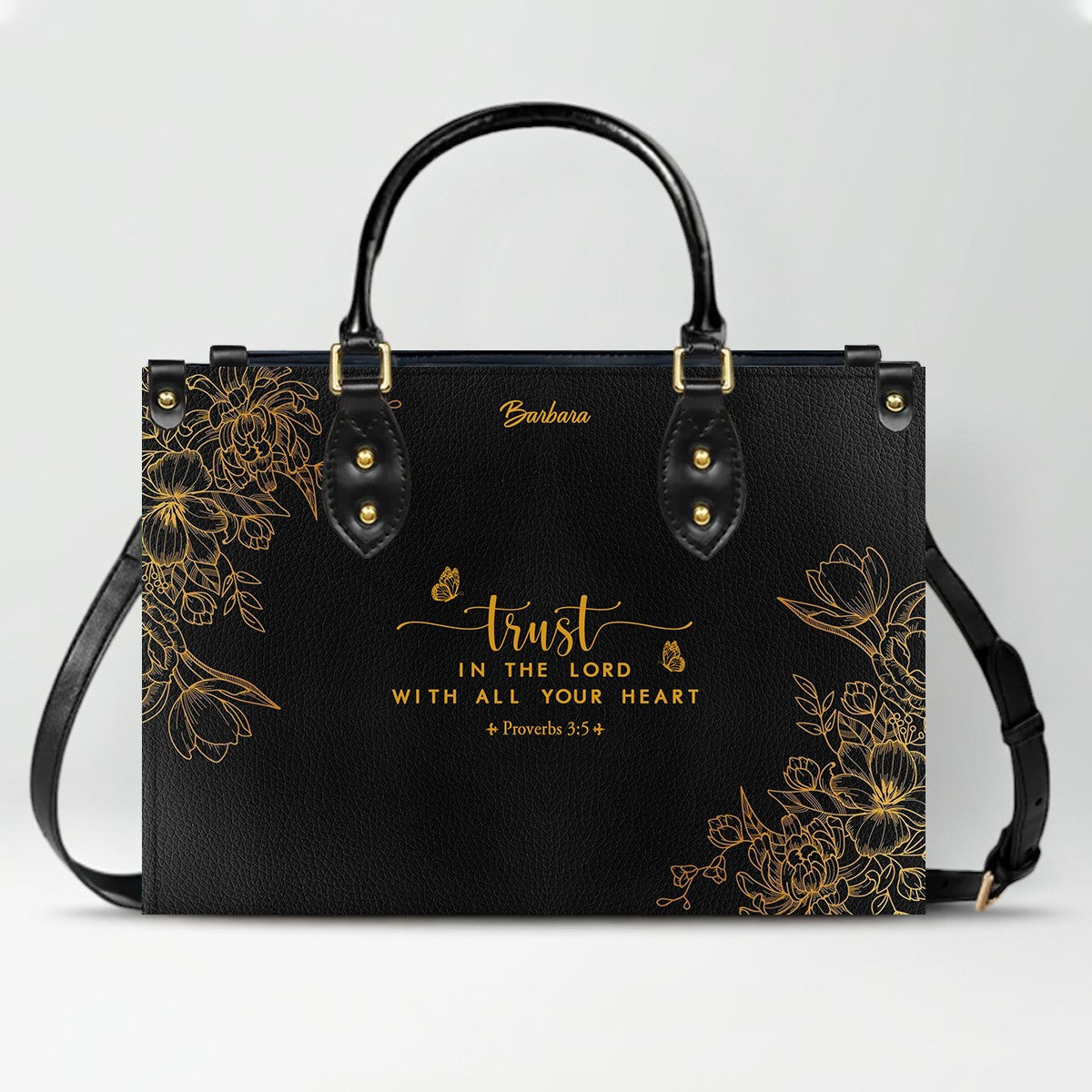 Personalized Leather Handbag Black with Bible Verse – Christian Gifts – Custom Christian Purse by CHRISTIANARTBAG