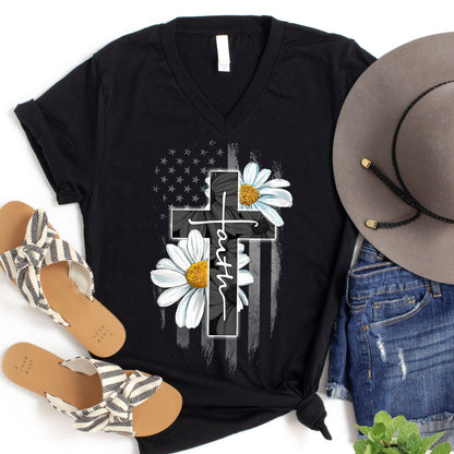 CHRISTIANARTBAG T-Shirt - Faith Flag Daisy T-Shirt - Bible Verse Shirt - Scripture Shirt For Women - CABTS01310524