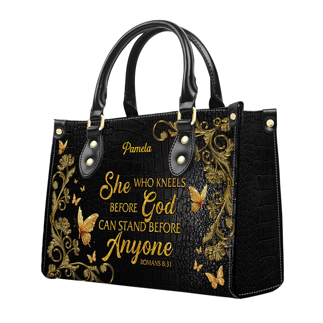 CHRISTIANARTBAG Handbags - She Who Kneels Before GOD - Custom Bible Verses Name & Color - Personalized Leather Handbag - CABLTB01040625