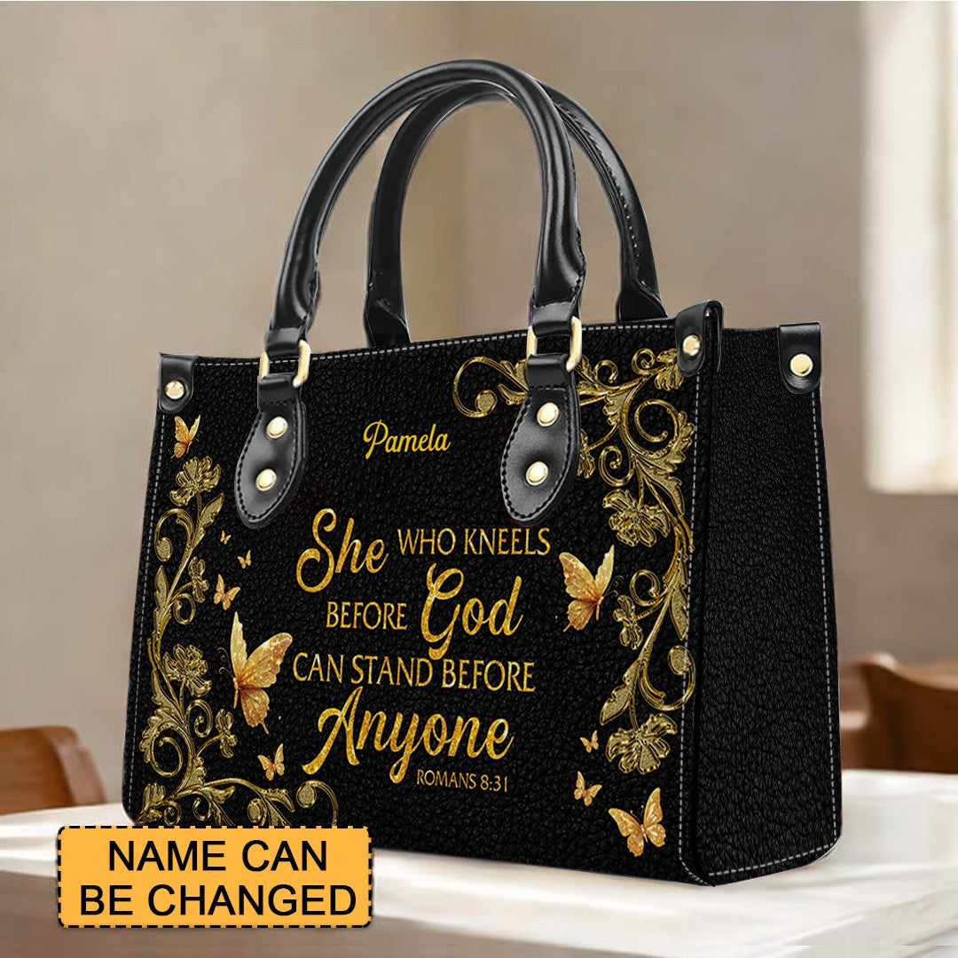CHRISTIANARTBAG Handbags - She Who Kneels Before GOD - Custom Bible Verses Name & Color - Personalized Leather Handbag - CABLTB01040625