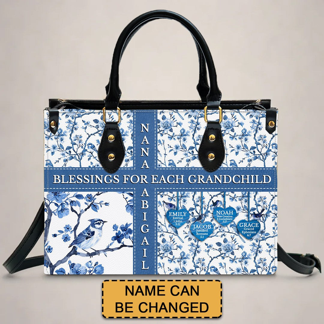 Personalized Leather Handbag with Bible Blessings for Each Grandchild – Custom Christian Gift by CHRISTIANARTBAG
