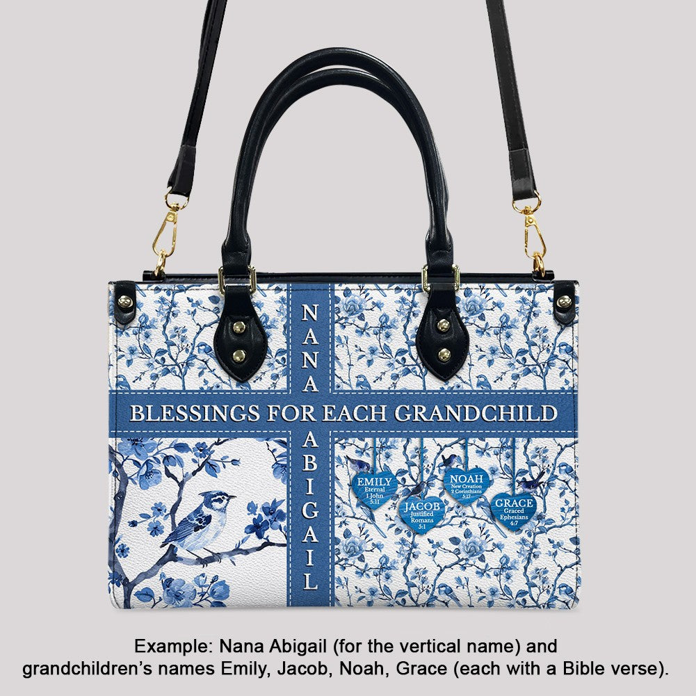 Personalized Leather Handbag with Bible Blessings for Each Grandchild – Custom Christian Gift by CHRISTIANARTBAG