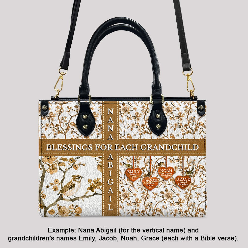 Personalized Leather Handbag with Bible Blessings for Each Grandchild – Custom Christian Gift by CHRISTIANARTBAG