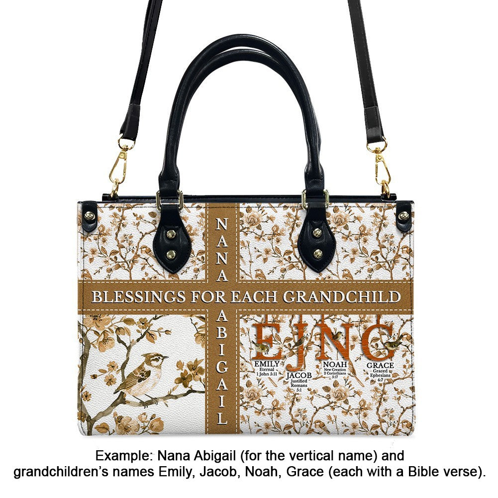Personalized Leather Handbag with Bible Blessings for Each Grandchild – Custom Christian Gift by CHRISTIANARTBAG