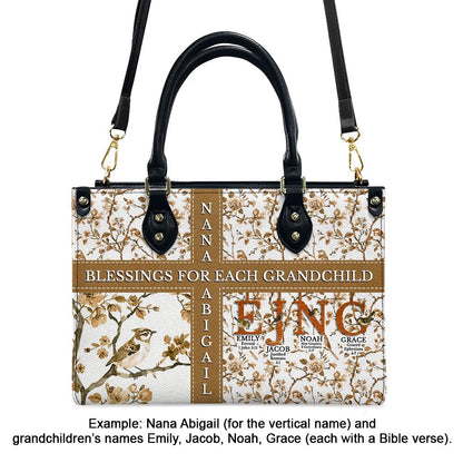 Personalized Leather Handbag with Bible Blessings for Each Grandchild – Custom Christian Gift by CHRISTIANARTBAG