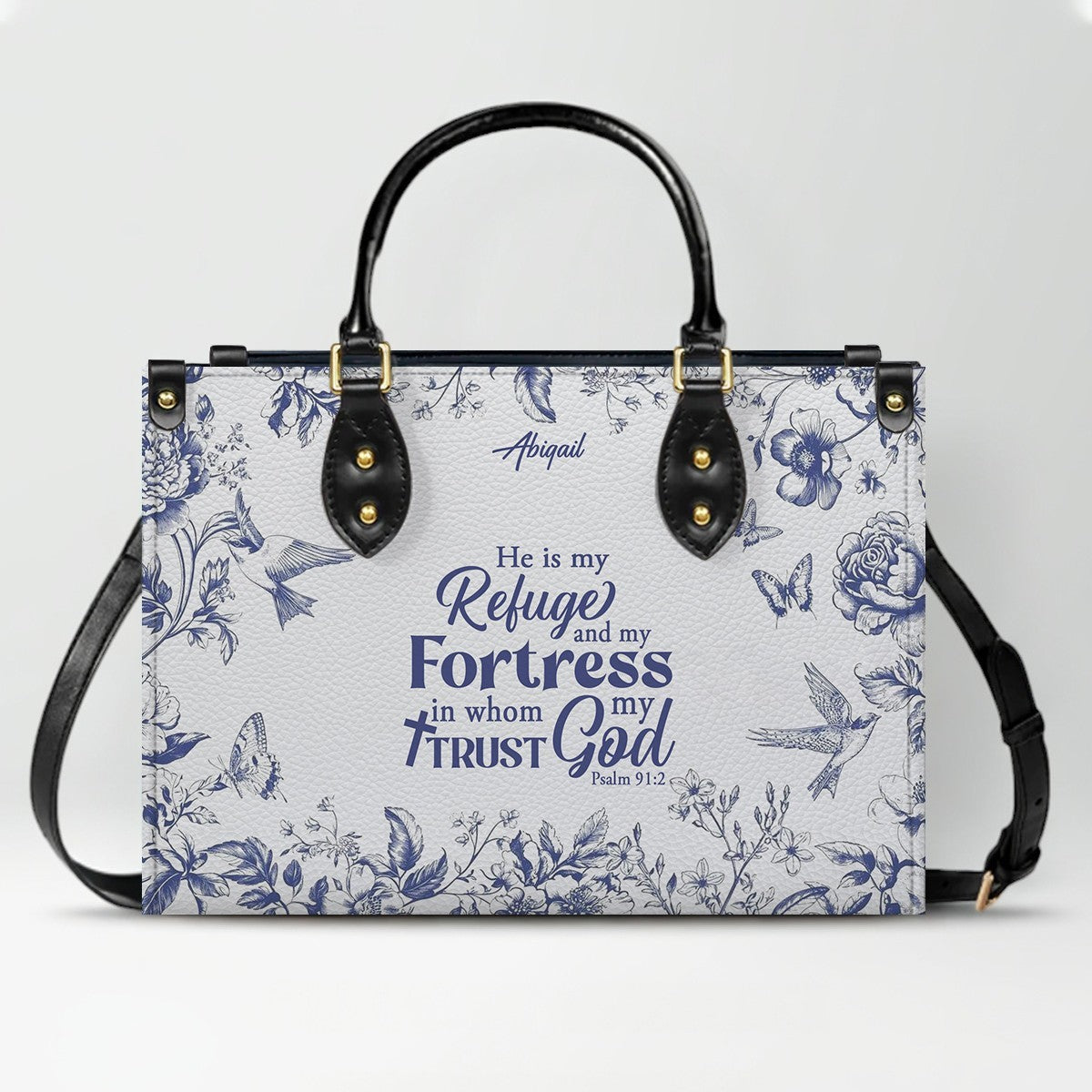 Personalized Christian Leather Handbag with Psalm 91 Bible Verse – Custom Faith Bag by CHRISTIANARTBAG