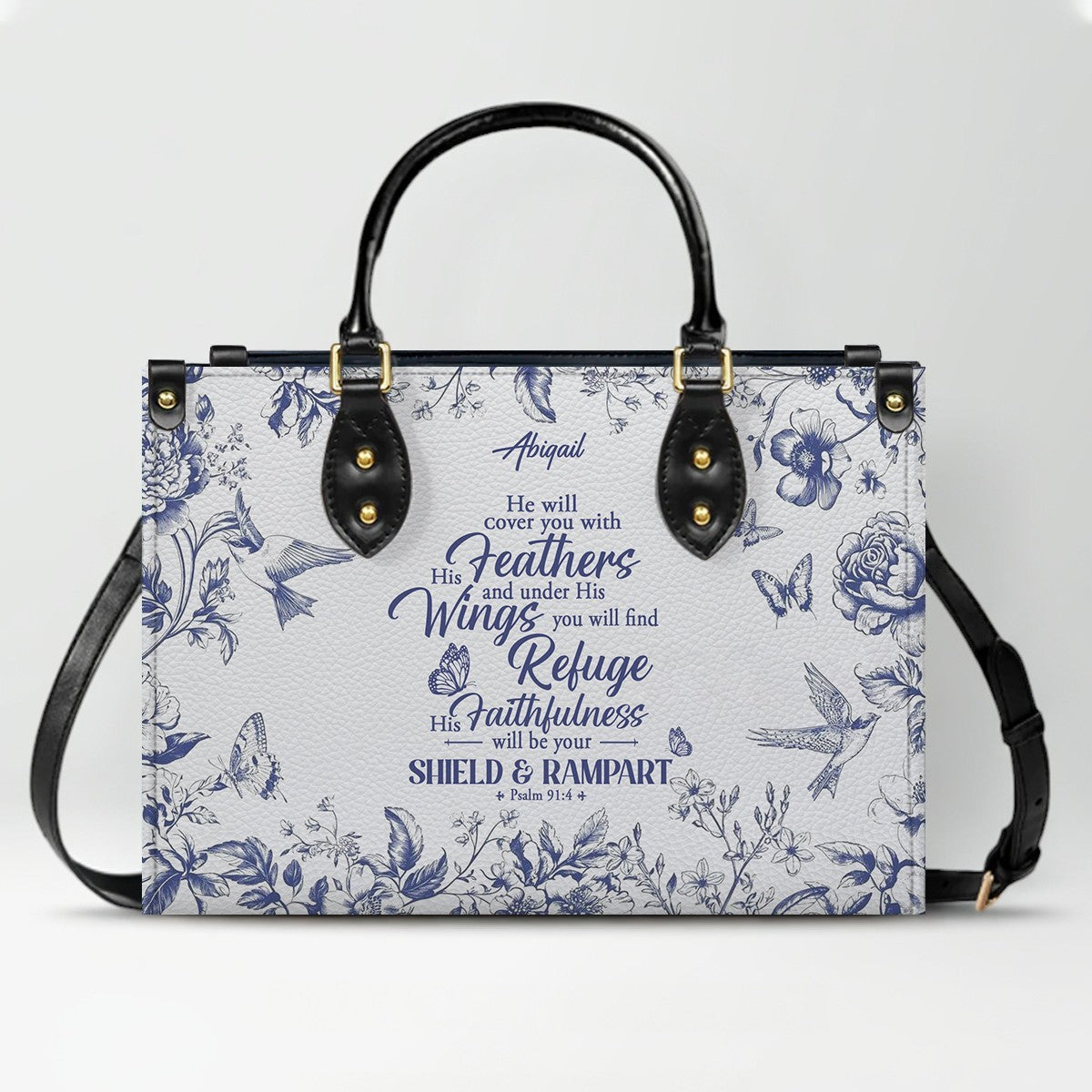 Personalized Christian Leather Handbag with Psalm 91 Bible Verse – Custom Faith Bag by CHRISTIANARTBAG