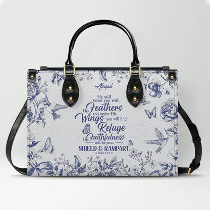 Personalized Christian Leather Handbag with Psalm 91 Bible Verse – Custom Faith Bag by CHRISTIANARTBAG