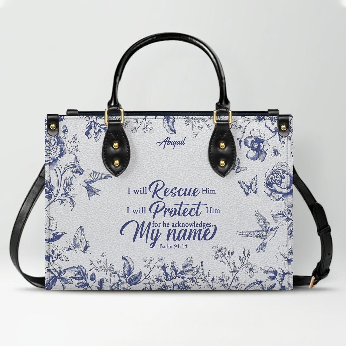 Personalized Christian Leather Handbag with Psalm 91 Bible Verse – Custom Faith Bag by CHRISTIANARTBAG
