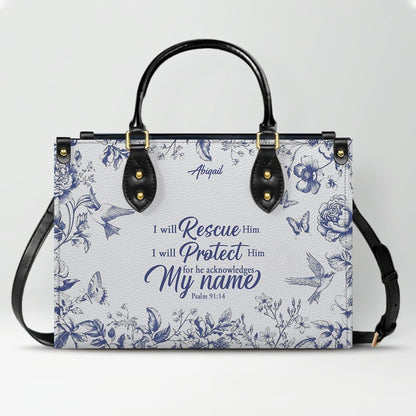 Personalized Christian Leather Handbag with Psalm 91 Bible Verse – Custom Faith Bag by CHRISTIANARTBAG