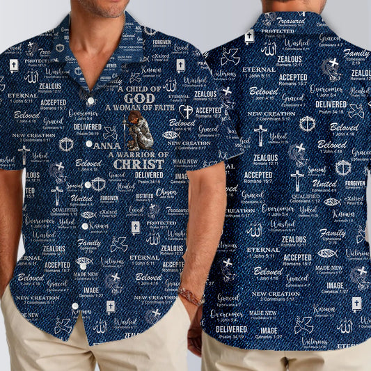 Personalized Christian Hawaiian Shirt – Custom Name, Hair & Beard Style Warrior of Christ Design