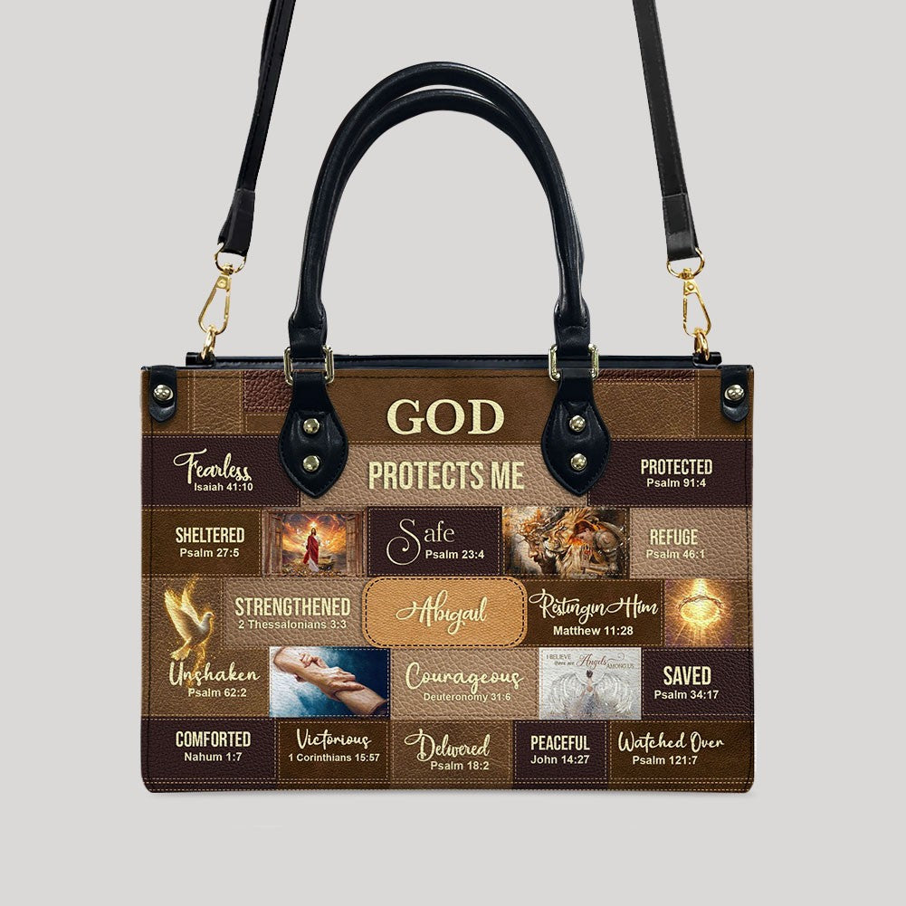 Personalized Christian Leather Handbag – Bible Verse Faith, Love & Protection Tote by CHRISTIANARTBAG