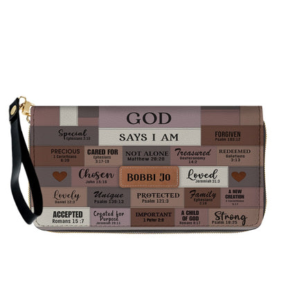 Personalized Leather Handbag & Long Wallet Set – GOD Says I Am Christian Gift for Women