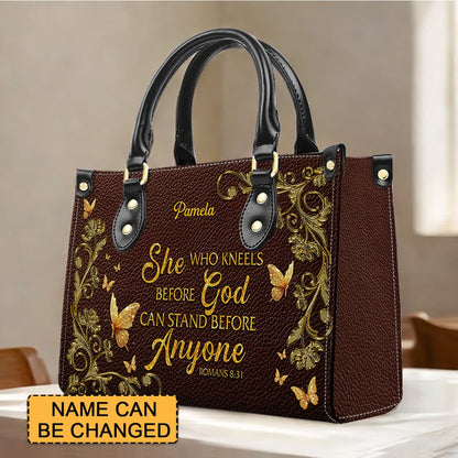 CHRISTIANARTBAG Handbags - She Who Kneels Before GOD - Custom Bible Verses Name & Color - Personalized Leather Handbag - CABLTB01040625