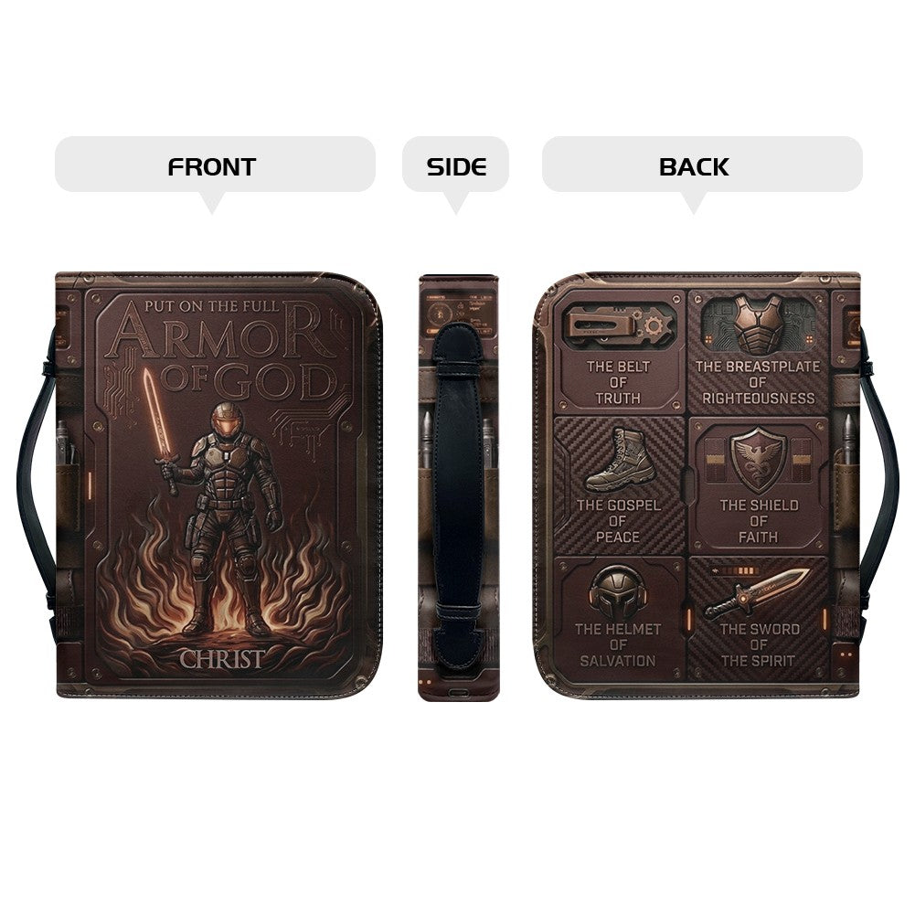 Personalized Bible Cover Armor of God | Custom Name Leather Bible Case with Handle | Christian Gift for Men Women | CHRISTIANARTBAG BLACK02060926