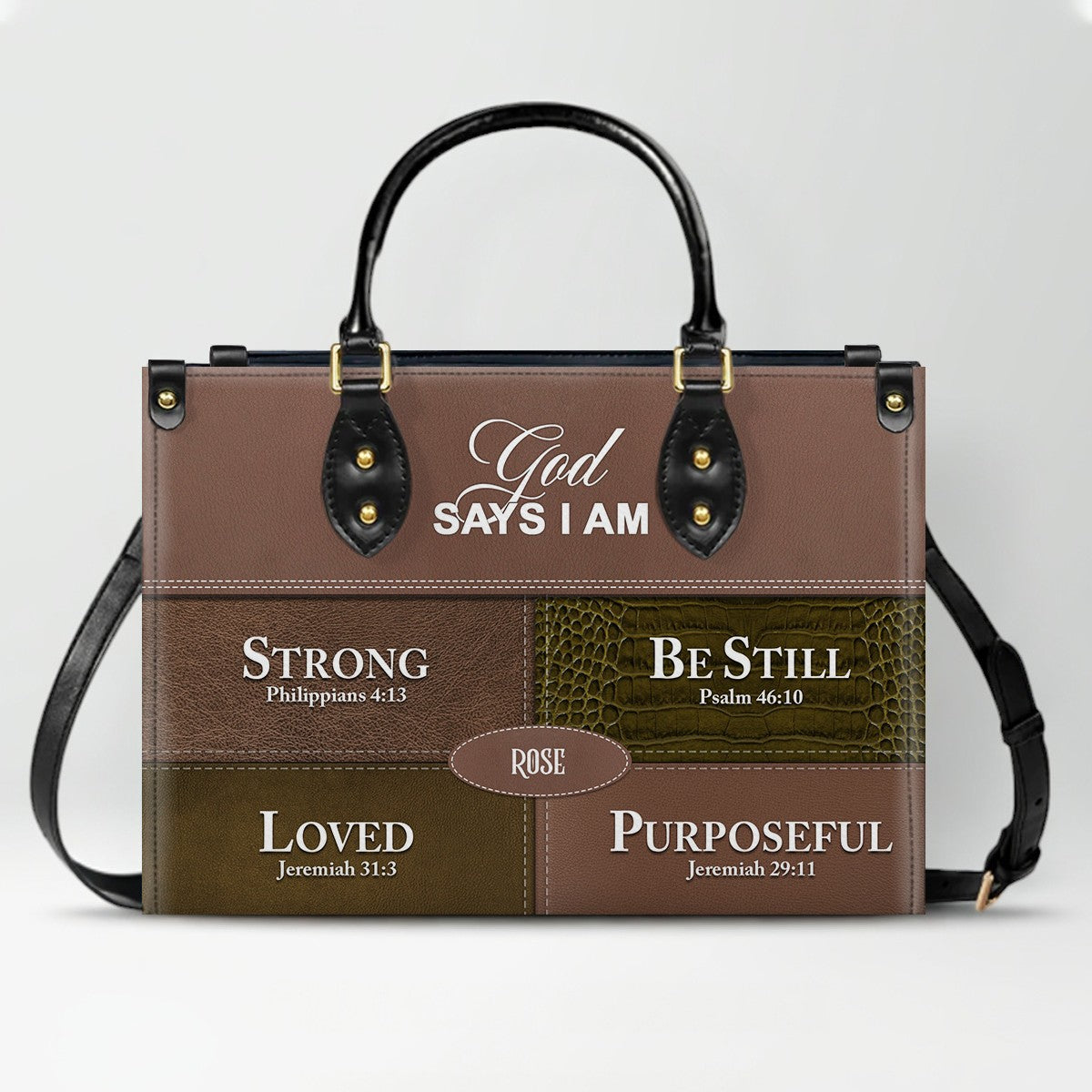 Personalized “God Says I Am” Leather Handbag for Christian Women – Custom Name & Color | CHRISTIANARTBAG 0111825