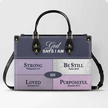 Personalized “God Says I Am” Leather Handbag for Christian Women – Custom Name & Color | CHRISTIANARTBAG 0111825