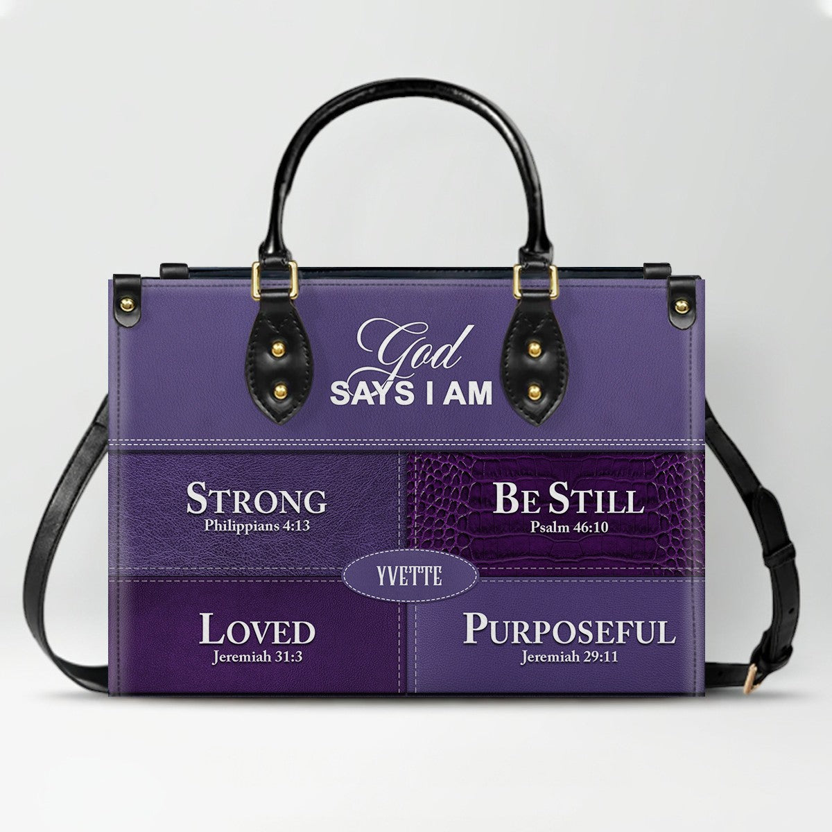 Personalized “God Says I Am” Leather Handbag for Christian Women – Custom Name & Color | CHRISTIANARTBAG 0111825