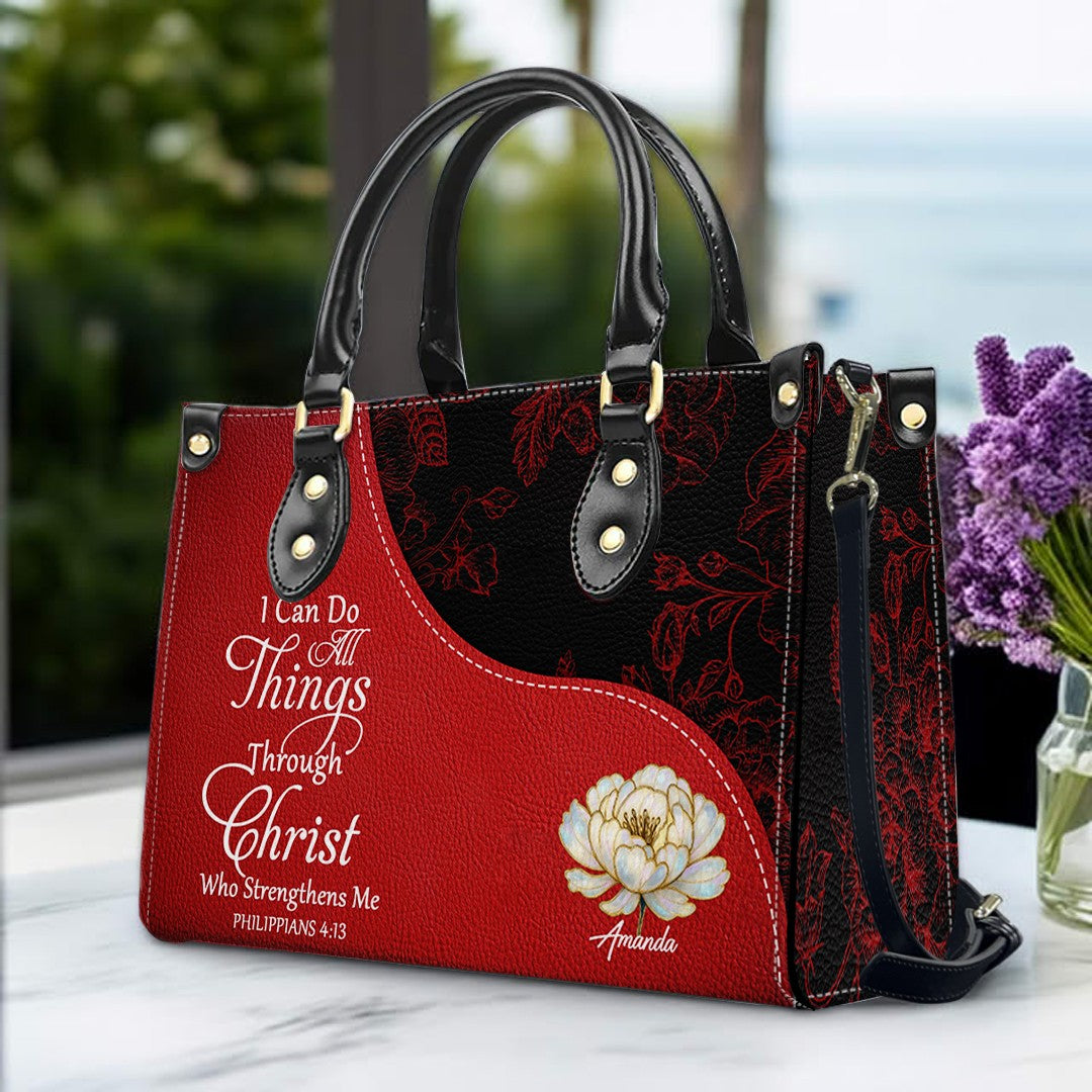 Personalized Red Leather Handbag with Custom Name & Bible Verse – CHRISTIANARTBAG Christian Gift
