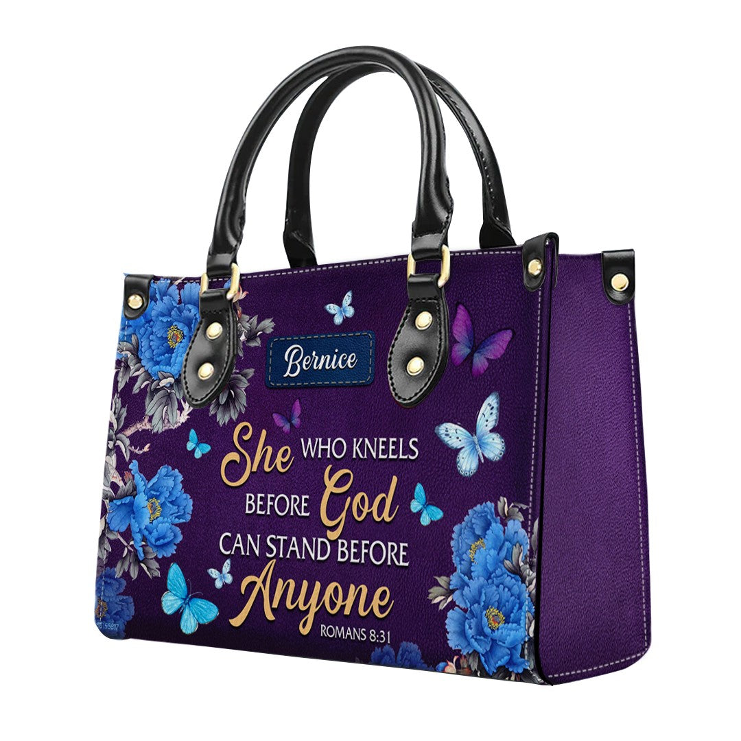 Christianartbag Handbags, She Who Kneels Before God Romans 8 31, Purple Handbag Design, Monogram Leather Handbag, Gifts for Women, CABLTB011116243.