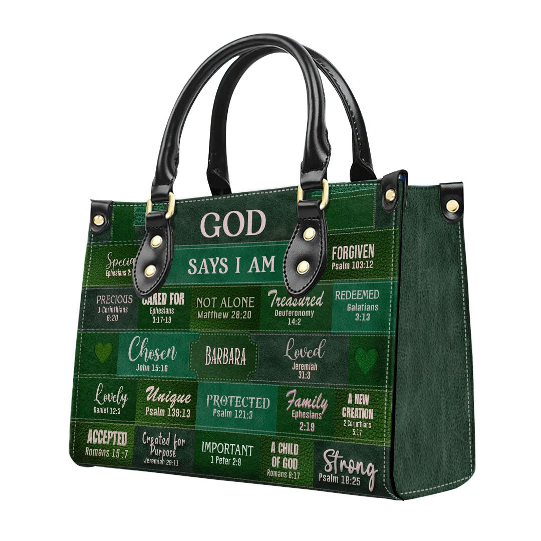 Christianartbag Handbags, God Says I Am Leather Handbag Green, Personalized Bags, Gifts for Women, Christmas Gift, CABLTB03240923.