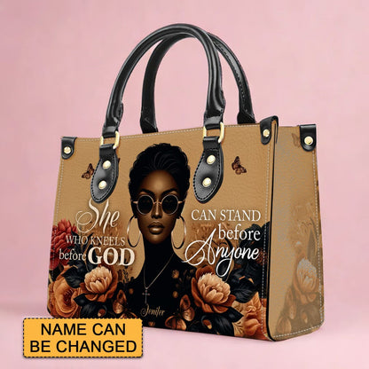 Divine Confidence Leather Tote - 'She Who Kneels' Customizable Handbag by CHRISTIANARTBAG CABLTHB02170424.