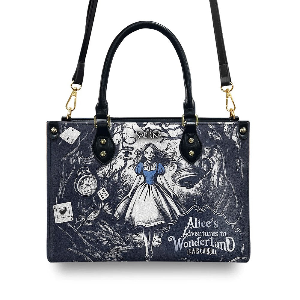 Personalized Leather Handbag – “Alice's Adventures in Wonderland Lewis Carroll” Book Cover Design | Custom Name | ChristianArtBag™
