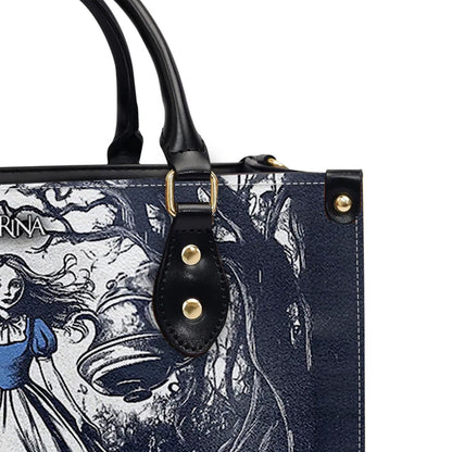 Personalized Leather Handbag – “Alice's Adventures in Wonderland Lewis Carroll” Book Cover Design | Custom Name | ChristianArtBag™