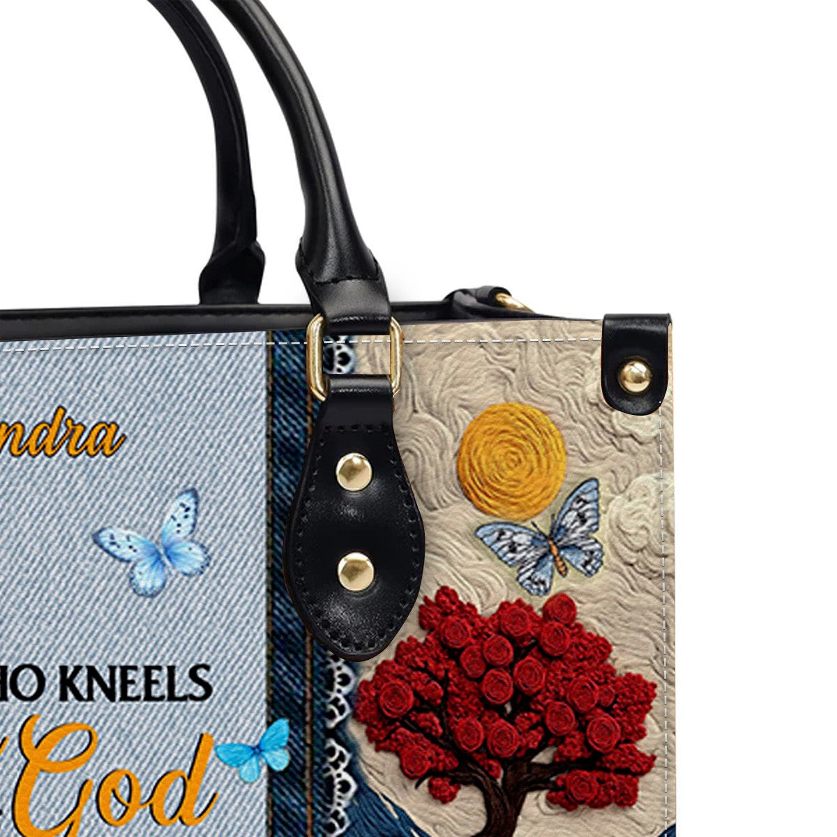 Christianartbag Handbags, She Who Kneels Before God Romans 8 31, Embroidered Handbag Design, Monogram Leather Handbag, Gifts for Women, CABLTB014825