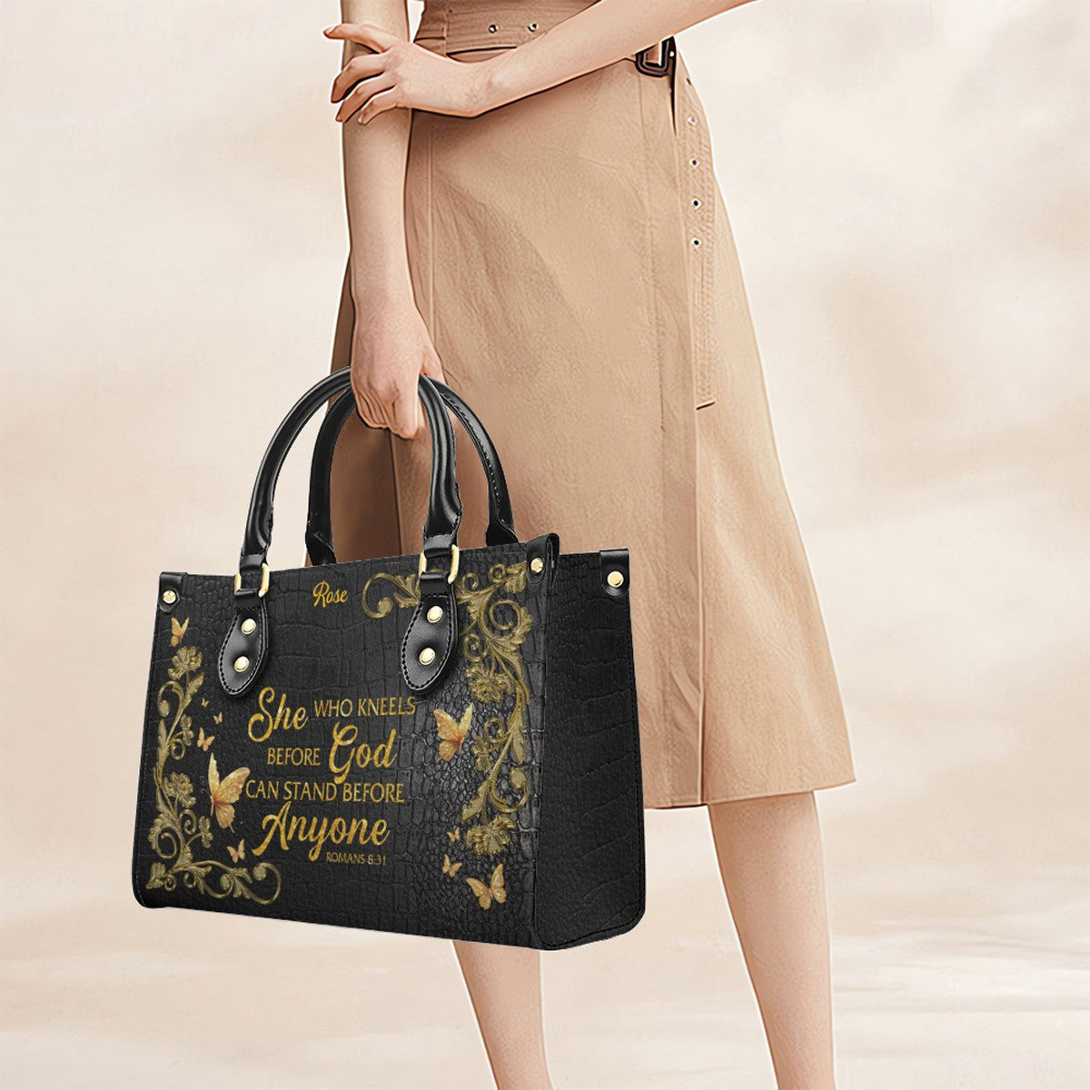 CHRISTIANARTBAG Handbags - She Who Kneels Before GOD - Custom Bible Verses Name & Color - Personalized Leather Handbag - CABLTB01040625