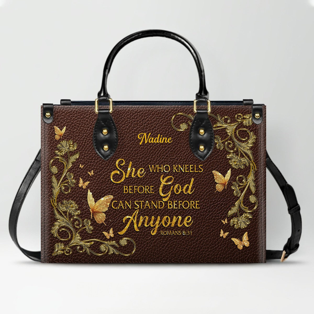 CHRISTIANARTBAG Handbags - She Who Kneels Before GOD - Custom Bible Verses Name & Color - Personalized Leather Handbag - CABLTB01040625